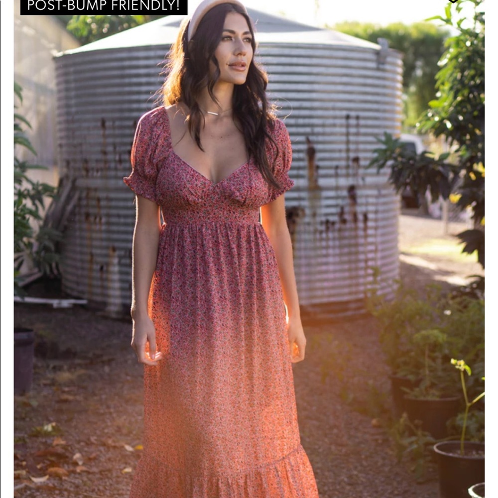 Pinkblush floral puff sleeve maternity maxi dress
